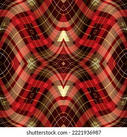 Waves Seamless Buffalo Plaid check pattern. Lumberjack buffalo plaid pattern vector on colorful background for fabric and textile printing, wrapping paper, clothing print. Wavy lines striped ornaments
