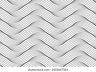 Waves seamless pattern. Abstract curve lines repeat tiling background. Rhythmic waves pattern. Modern geometric curve line seamless pattern.	