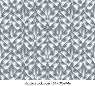 Waves seamless pattern with geometric texture. Optical illusion of volume. Pattern for fabrics and wallpapers.