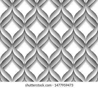 Waves seamless pattern with geometric texture. Optical illusion of volume. Pattern for fabrics and wallpapers.