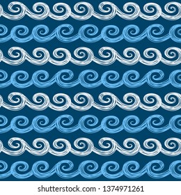 Waves seamless pattern. Hand drawn wave ornament. Vector wavy  background.