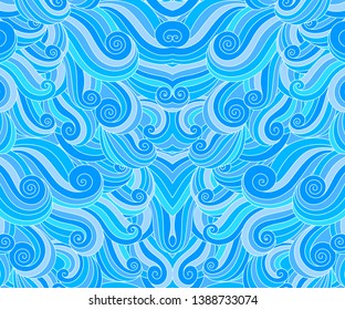 Waves seamless pattern. Ocean wavy ethnic seamless background. Wave geometric abstract tribal ornament.