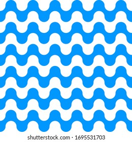 Waves seamless pattern, sea background with blue and white stripes, abstract geometric repeating texture, vector ocean background