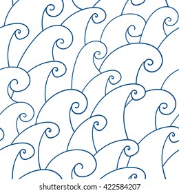 Waves seamless pattern. Vector illustration with curly waves. Abstract ornament with spirals. Ripple sea.