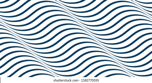 Waves seamless pattern, vector water runny curve lines abstract repeat endless background, blue colored rhythmic waves.