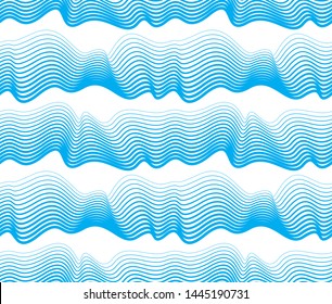 Waves seamless pattern, vector water runny curve lines abstract repeat endless background, blue color rhythmic waves.