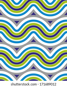 Waves seamless pattern, vintage geometric vector background.
