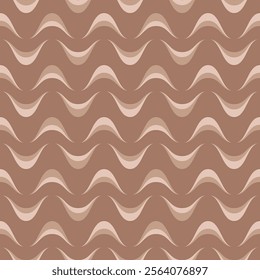 Waves seamless pattern of wavy shapes. Monochromatic surface design of abstract undulating ripple shapes on trendy coffee mocha color background.