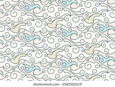 Waves Seamless Vintage Pattern. Traditional Japanese seamless pattern.