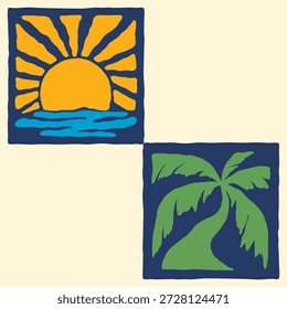Waves and Seashell Coastal vintage simple Illustration	