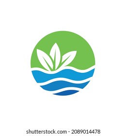 Waves of Seawater and Natural Leaves Logo design inspiration