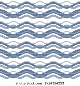 Waves of shades of blue intertwine against a white background. Vector seamless illustration abstract for banner, flyer, book cover, poster.