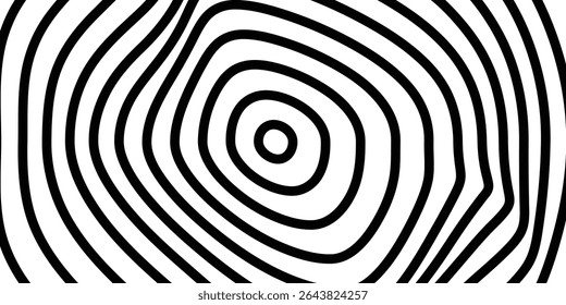 Waves shape decoration. Optical illusion stripes style. Striped waves from curved black lines background. Graphic design element with distorted lines. EPS vector illustration