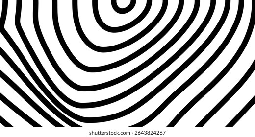 Waves shape decoration. Optical illusion stripes style. Striped waves from curved black lines background. Graphic design element with distorted lines. EPS vector illustration