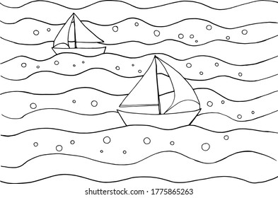 Waves Ships Coloring Page Summer Print Stock Vector (Royalty Free ...