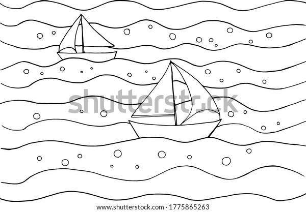 Waves Ships Coloring Page Summer Print Stock Vector (Royalty Free ...