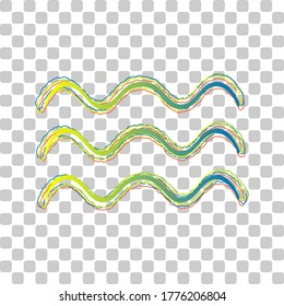 Waves sign illustration. Blue to green gradient Icon with Four Roughen Contours on stylish transparent Background. Illustration.