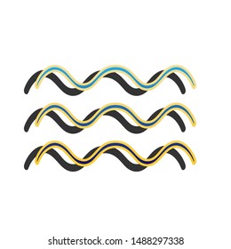 Waves sign illustration. Blue icon with gold contour with dark gray shadow at white background. Illustration.