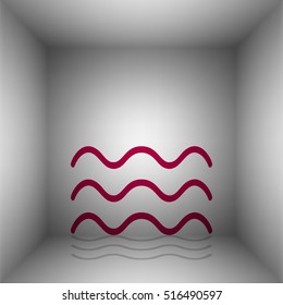 Waves sign illustration. Bordo icon with shadow in the room.