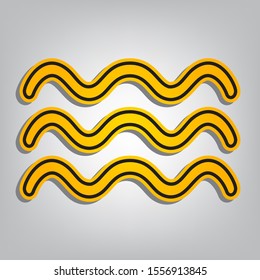 Waves sign illustration. Flat orange icon with overlapping linear black icon with gray shadow at whitish background. Illustration.