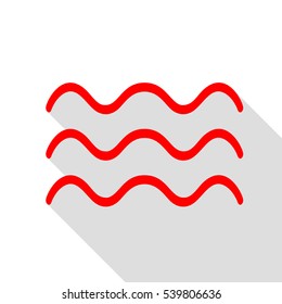 Waves sign illustration. Red icon with flat style shadow path.