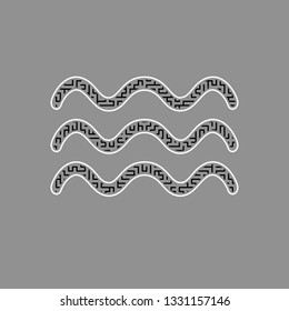 Waves sign illustration. Vector. Black maze filled icon with white border at gray background.