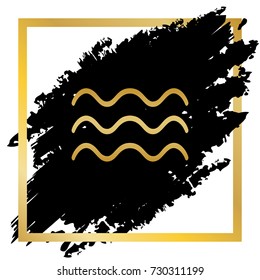 Waves sign illustration. Vector. Golden icon at black spot inside golden frame on white background.