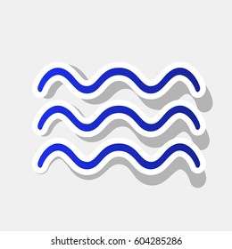 Waves sign illustration. Vector. New year bluish icon with outside stroke and gray shadow on light gray background.