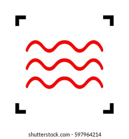Waves sign illustration. Vector. Red icon inside black focus corners on white background. Isolated.