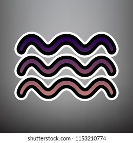 Waves sign illustration. Vector. Violet gradient icon with black and white linear edges at gray background.