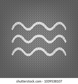 Waves sign illustration. Vector. White knitted icon on gray knitted background. Isolated.