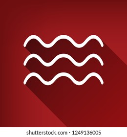 Waves sign illustration. Vector. White icon with limitless shadow at ruby red background.