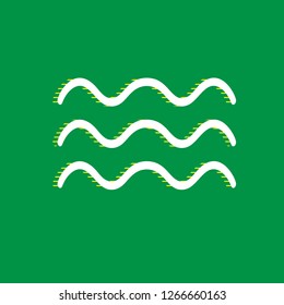 Waves sign illustration. Vector. White flat icon with yellow striped shadow at green background.