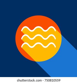 Waves sign illustration. Vector. White icon on tangelo circle with infinite shadow of light at cool black background. Selective yellow and bright navy blue are produced.