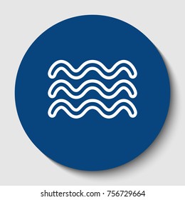 Waves sign illustration. Vector. White contour icon in dark cerulean circle at white background. Isolated.