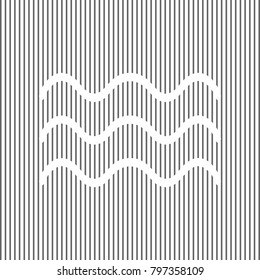 Waves sign illustration. Vector. White icon on grayish striped background. Optical illusion.
