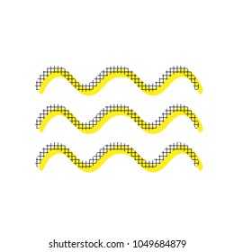 Waves sign illustration. Vector. Yellow icon with square pattern duplicate at white background. Isolated.