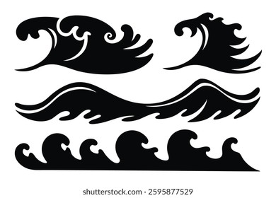 
Waves silhouettes set isolated flat vector illustration on white background.