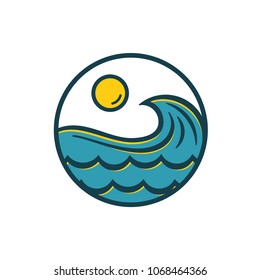 Waves with Solar logo design template. Vector Illustration.
