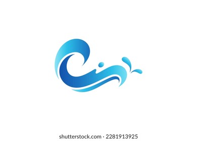 waves and splash simple logo design in blue color gradient