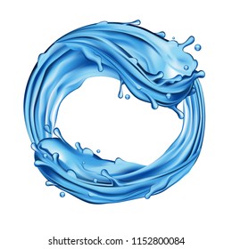 Waves Splashing Water. Natural Blue Liquid in a Ring Shape. Isolated on white background. Vector illustration