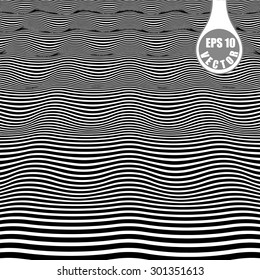 The waves stretching into the distance - Images in the style of optical visual illusions - Op art. Vector background black and white illustration