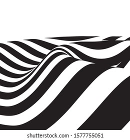 Waves Stripes - Abstract Optical Illusion Vector Black and White Background