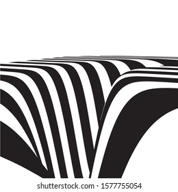 Waves Stripes - Abstract Optical Illusion Vector Black and White Background