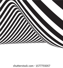 Waves Stripes - Abstract Optical Illusion Vector Black and White Background