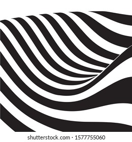 Waves Stripes - Abstract Optical Illusion Vector Black and White Background