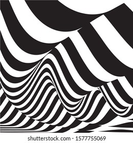 Waves Stripes - Abstract Optical Illusion Vector Black and White Background