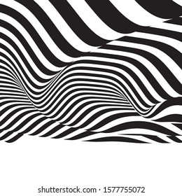 Waves Stripes - Abstract Optical Illusion Vector Black and White Background