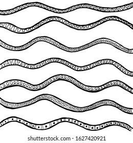 Waves of stripes with a pattern. Background of stripes that are divided into fragments.