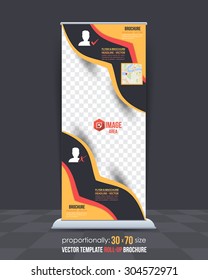 Waves Style Business Theme Roll-Up Banner Design, Advertising Vector Template 